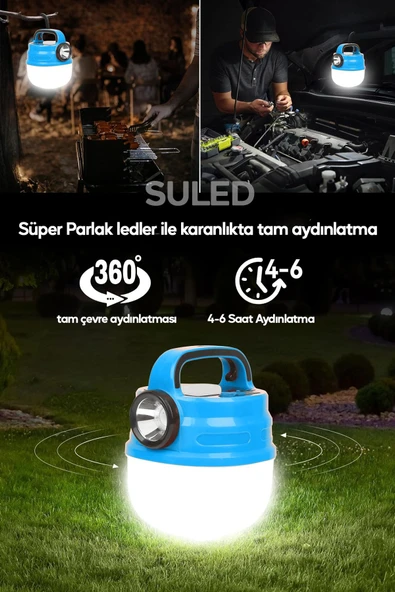 Suled 6 Modlu El Feneri Ve Kamp Lambası Usb & Solar Şarjlı Smd Led Askılı Taşınabilir Işık - 5