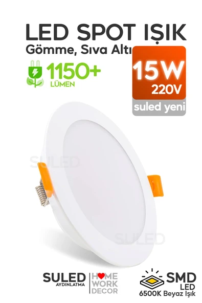 Suled 15W Spot Led Lamba Gömme Spot Işık 1350Lm Beyaz Işık Tasarruflu Tavan Dolap Ev & Iş Yeri