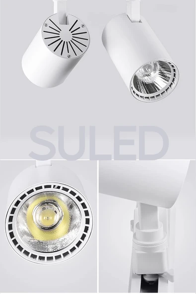 Suled Spot Işık 3'Lü Set Led Gün Işığı Beyaz Kasa 20W 1 Metre Raylı 3 Adet Ray Spot Lamba Armatür - 2