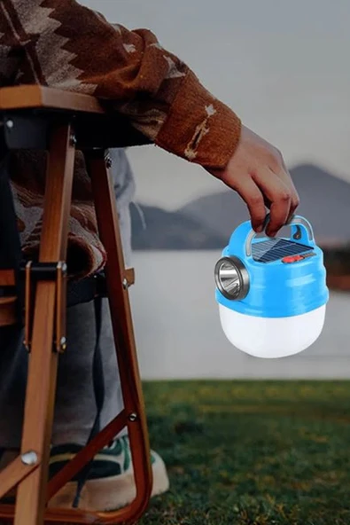 Suled 6 Modlu El Feneri Ve Kamp Lambası Usb & Solar Şarjlı Smd Led Askılı Taşınabilir Işık - 7