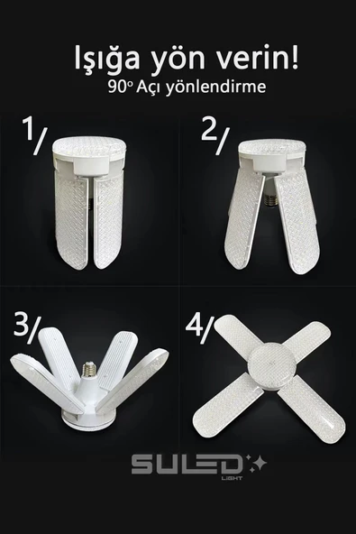 Suled Kristal Pervane 4 Kanat Led Ampül 65W 6000 Lümen Süper Güçlü E27 Lamba A Kalite Beyaz Işık - 3