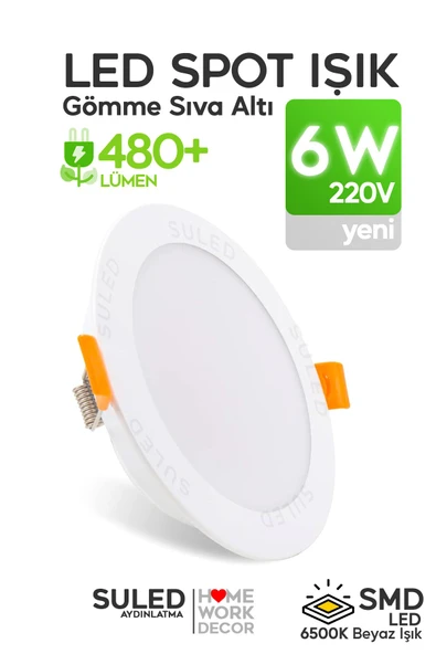 Suled 6W Spot Led Lamba Gömme Spot Işık 540Lm Beyaz Işık Tasarruflu Tavan Dolap Ev & Iş Yeri