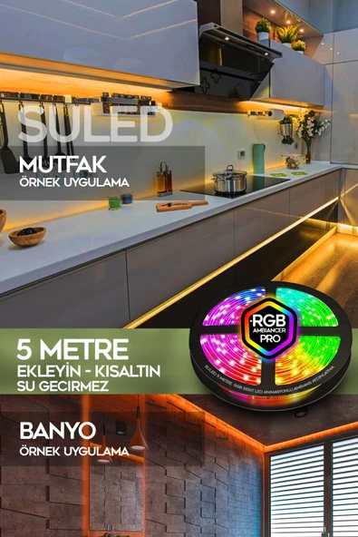 Suled 5Mt X 2'Li Set Rgb Duvar Tavan Şerit Led Işık Ambiyans & Sabit 16 Renk Kumandalı Yapışkanlı 10 Metre - 4