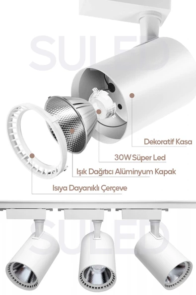 Suled Ray Spot Işık Beyaz Kasa - Beyaz Işık 360/90 Dönebilen 30W Ray Spotu Led Işık Pro 220V - 7