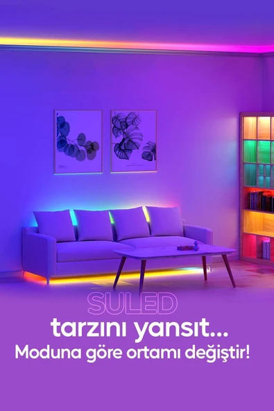 Suled Şerit Led 5 Metre Ambians Aydınlatma Kumanda & Trafolu Rgb Şerit Işık Tavan Oda Işık Dekoru - Resim 4