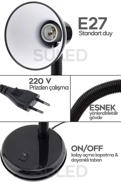 Suled Masa Lambası E27 Standart Ampül 220V Esnek Açısı Ayarlanabilir Çocuk Odası Ve Çalışma Lambası - 3