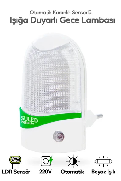 Suled Işığa Duyarlı Otomatik Gece Lambası 220V Ldr Karanlık Sensörlü Beyaz Işık Karışık Renk - 1