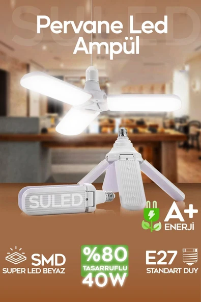Suled Sl-1019 Pervane Ampül 40-45 W 3 Kollu Katlanır Pervane Led Ampül Tasarruflu Kanatlı Led ürün görseli 1