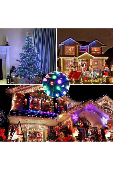 Suled Sl-1013 Fişli 10 Mt 100 Led Rgb Renkli Işıklı Ultra Güçlü Yılbaşı Ağaç Işık 8 Fonksiyonlu Dekoratif - 5