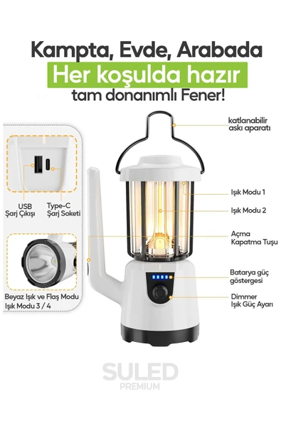 Suled Kamp Pro2 Profesyonel Kamp Lambası Ve El Fener Şarjlı Usb Powerbank Özellikli - 5