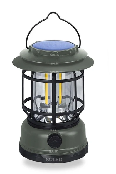 Suled Retro Kamp Lambası Fanus Fener Micro Usb Güneş Şarjlı 10W Güçlü Led Işık Power Bank Özellikli - Resim 7