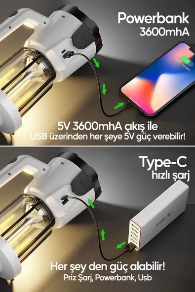 Suled Kamp Pro2 Profesyonel Kamp Lambası Ve El Fener Şarjlı Usb Powerbank Özellikli - 7
