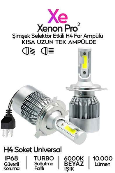 Suled Yeni Model - Zenon H4 Led Araba Far Ampül Xenon Led Uzun Kısa 10800 Lümen Şimşek Etkili 6000K
