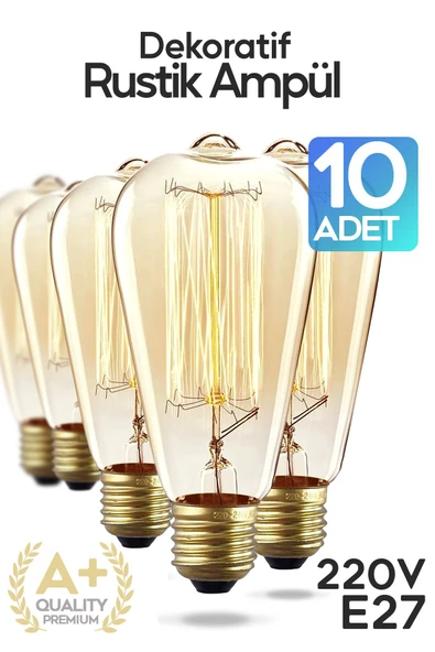 Suled Dekoratif 10'Lu Retro Rustik Ampül E27 Standart Duy 220V Ev Cafe Aplik Abajur Tavan Ampülü