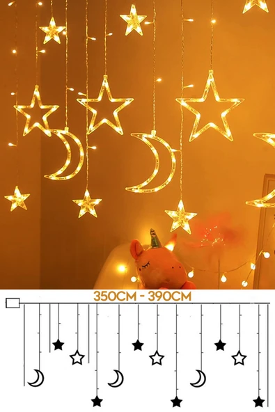 Suled Sl-1037 Ay Yıldız Perde Led 8 Mod Saçaklı Perde Peri Mutfak Işık Dekoratif Lamba Led Işık - Resim 3