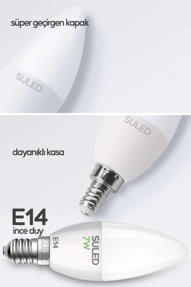 Suled Grafen E14 Duy Gün Işığı 3 Adet Mum Buji Ampul Avize Abajur Lambası Ince Duylu Lamba 5'Li Set - 8