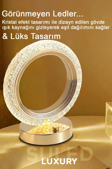 Suled Dekoratif Oval Masa Lambası Crystal Moon Usb Şarjlı 3 Modlu Ambiyans Led Gece Lambası - 6
