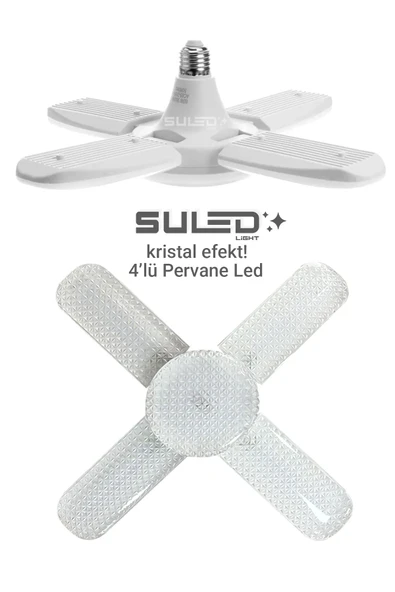 Suled Kristal Pervane 4 Kanat Led Ampül 65W 6000 Lümen Süper Güçlü E27 Lamba A Kalite Beyaz Işık - 4
