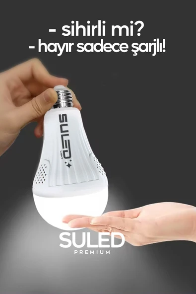 Suled Şarjlı Ampül 20W Acil Durum & Kamp Işığı 2X Bataryalı 220V Beyaz Işık E27 Duy Otomatik - 2