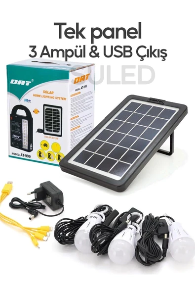 Suled Solar Aydınlatma Seti 3 Lambalı 22 Amper Lithium Bataryalı Usb Power Bank Led Işıldak Fener