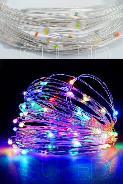 Suled 3 Metre Pilli Rgb Peri Led Ince Tel Dekoratif Lambası Renkli Dekor Perde Ledli Bahçe Oda Kafe Duvar - 6