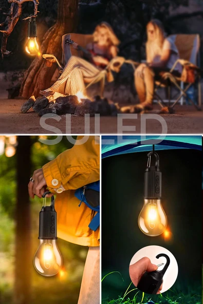 Suled Taşınabilir Şarjlı Led Ampül Outdoor Kamp Bahçe Lambası 10W Askılı Kırılmaz Led Işık - 8