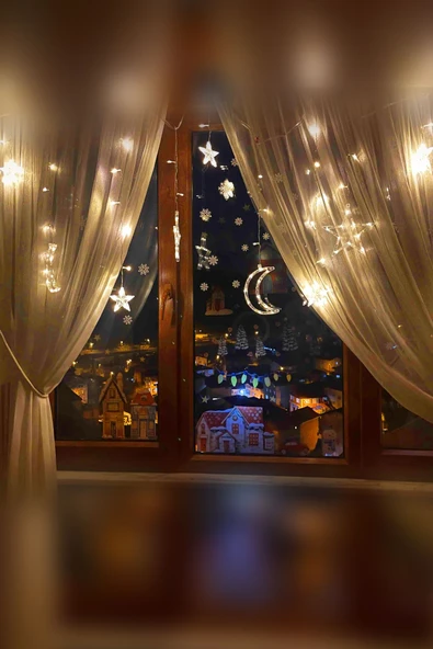 Suled Sl-1037 Ay Yıldız Perde Led 8 Mod Saçaklı Perde Peri Mutfak Işık Dekoratif Lamba Led Işık - Resim 6