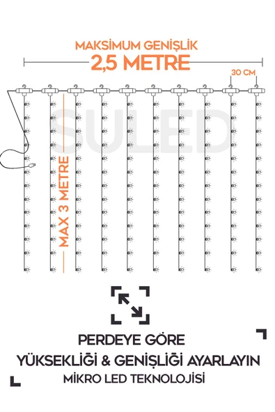 Suled Perde Led 3X3 Metre Kumandalı 8 Mod Ambiyans Ayarlabilir Boy Dekor Mikro Led Işık Perde - 7