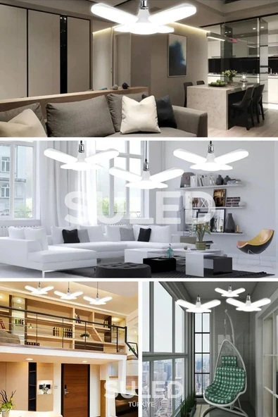 Suled Kristal Pervane 4 Kanat Led Ampül 65W 6000 Lümen Süper Güçlü E27 Lamba A Kalite Beyaz Işık - 6