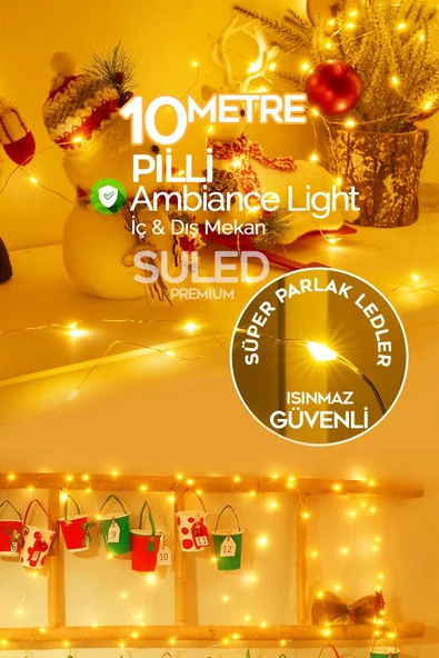 Suled 10 Metre Pilli Peri Led Dekor Işık Gün Işığı Yılbaşı Çam Ağacı Ev Süsleme Dekoratif Lamba Gün Işığı