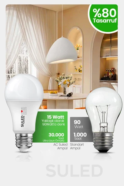 Suled 12W Led Ampül 10'Lu Paket E27 Beyaz Işık Güçlü Aydınlatma Smd Led 6500K Tasarruflu Lamba - 2