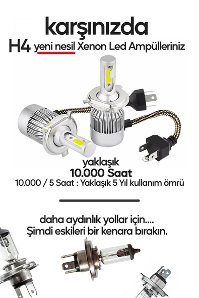 Suled Yeni Model - Zenon H4 Led Araba Far Ampül Xenon Led Uzun Kısa 10800 Lümen Şimşek Etkili 6000K - 2