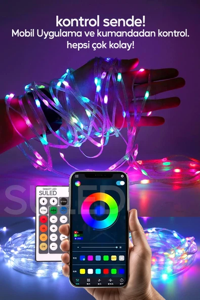 Suled Smart Şerit Led Yeni Nesil 5 Metre Bluetooth Tv Sese Duyarlı Usb Enerjili Telefon Kontrollü Efektli - Resim 2