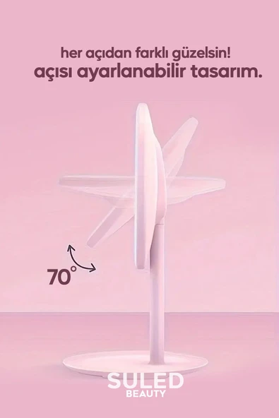 Suled Makyaj Aynası 3 Modlu Led Işıklı Usb Şarjlı Yuvarlak Taşınabilir Açı Ayarlı Güzellik Aynası - 5
