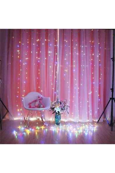 Suled Rgb Perde Led 3X3 Mt 300 Ledli 8 Modlu10 Saçaklı Kumandalı Peri Mutfak Işık Dekoratif Lamba - 3