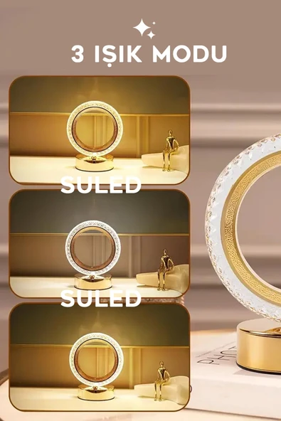 Suled Dekoratif Oval Masa Lambası Crystal Moon Usb Şarjlı 3 Modlu Ambiyans Led Gece Lambası - 4