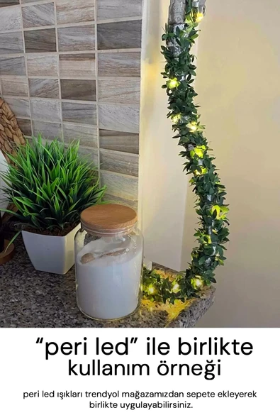 Suled Yapay Çiçek 7 Metre Dekoratif Tel Sarmaşık Yeşil Yapraklı Taç Çiçek - 3
