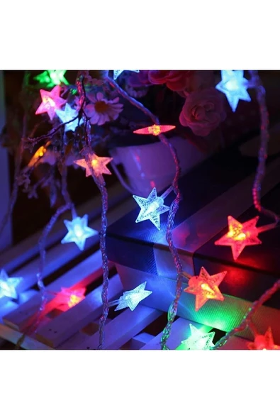 Suled Fişli Rgb Yıldız Led 3 Mt 20 Led Dekoratif Yıldızlı Yılbaşı Cam Ağacı Yılbaşı Süs Led Işık Şerit Led - Resim 3