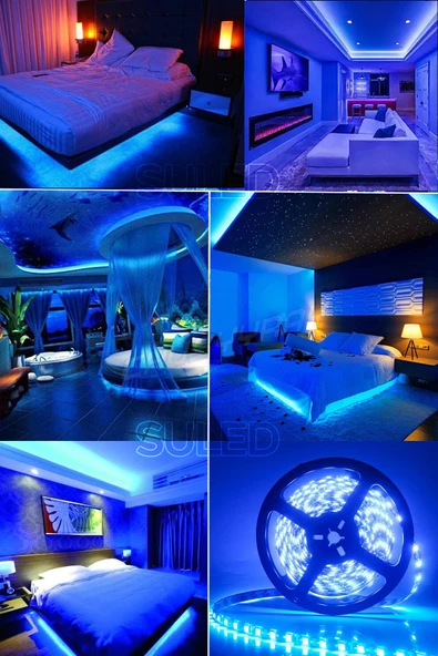 Suled Şerit Led 5 Metre Mavi Işık 3 Çipli Pro Ambiyans Aydınlatma Mutfak Salon Yatak Odası Led Işık - Resim 2