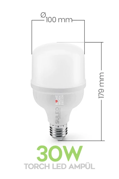 Suled 30W Torch Mega Led Ampül 1 Adet Tasarruflu Ultra Parlak 6500K Beyaz Işık Büyük Ampül E27 - 4