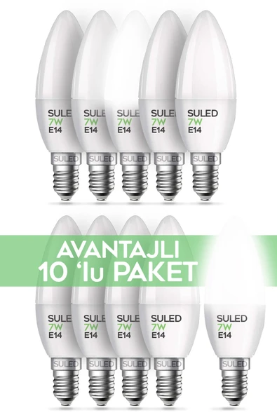 Suled Sl-1023 Grafen Beyaz Işıklı 10 Adet Mum Buji Ampul Avize Abajur Lambası Ince Duylu Lamba E14 Duy