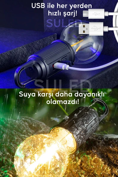 Suled Taşınabilir Şarjlı Led Ampül Outdoor Kamp Bahçe Lambası 10W Askılı Kırılmaz Led Işık - 2
