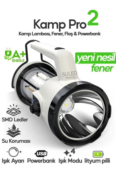 Suled Kamp Pro2 Profesyonel Kamp Lambası Ve El Fener Şarjlı Usb Powerbank Özellikli