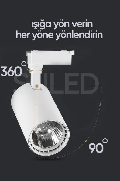 Suled Spot Işık 3'Lü Set Led Gün Işığı Beyaz Kasa 20W 1 Metre Raylı 3 Adet Ray Spot Lamba Armatür