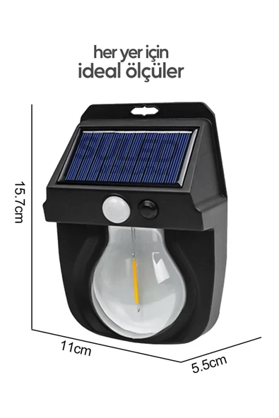 Suled Hareket Sensörlü Bahçe Aydınlatması 5W Lityum Pilli Led Işık Solar Şarjlı Otomatik Dış Mekan Lamba - 6