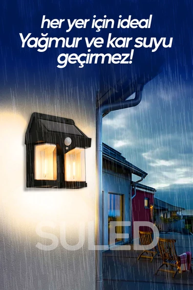 Suled Sensörlü Solar Panelli 3 Modlu Pilli Otomatik Bahçe Aydınlatması Duvar Led Işık - 2