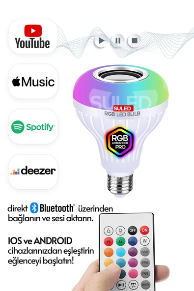 Suled Sl-1015 Bluetooth Hoparlör Ve Lamba Uzaktan Kumandalı Ampül