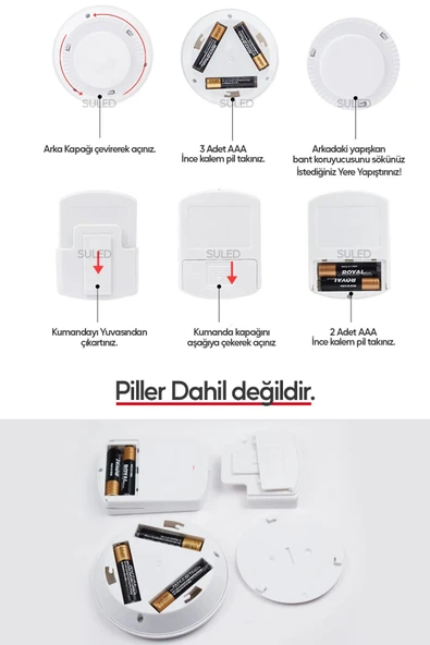 Suled Pilli Uzaktan Kumandalı Montajsız Yapışkanlı 3'Lü Spot Led Işık Lamba Raf Niş Dolap Mutfak Işığı - 6