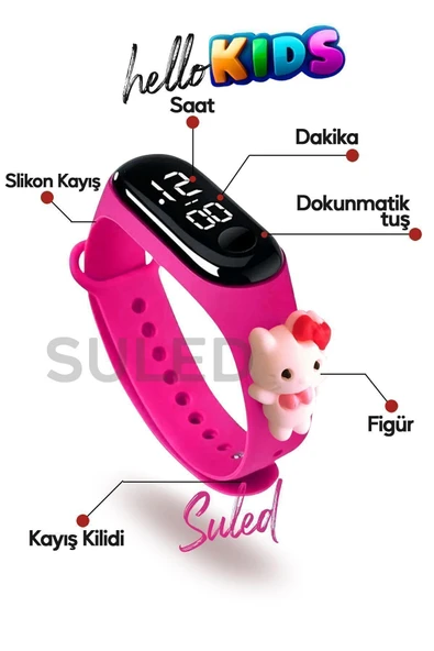 Suled Kitty Akıllı Çocuk Saati Güvenli Led Su Geçirmez Silikon Dokunmatik Süper Kahraman Figürlü Kol Saati - Resim 2