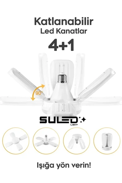 Suled Kristal Pervane 4 Kanat Led Ampül 65W 6000 Lümen Süper Güçlü E27 Lamba A Kalite Beyaz Işık - 7